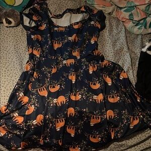 Navy Dress with Sloth Print